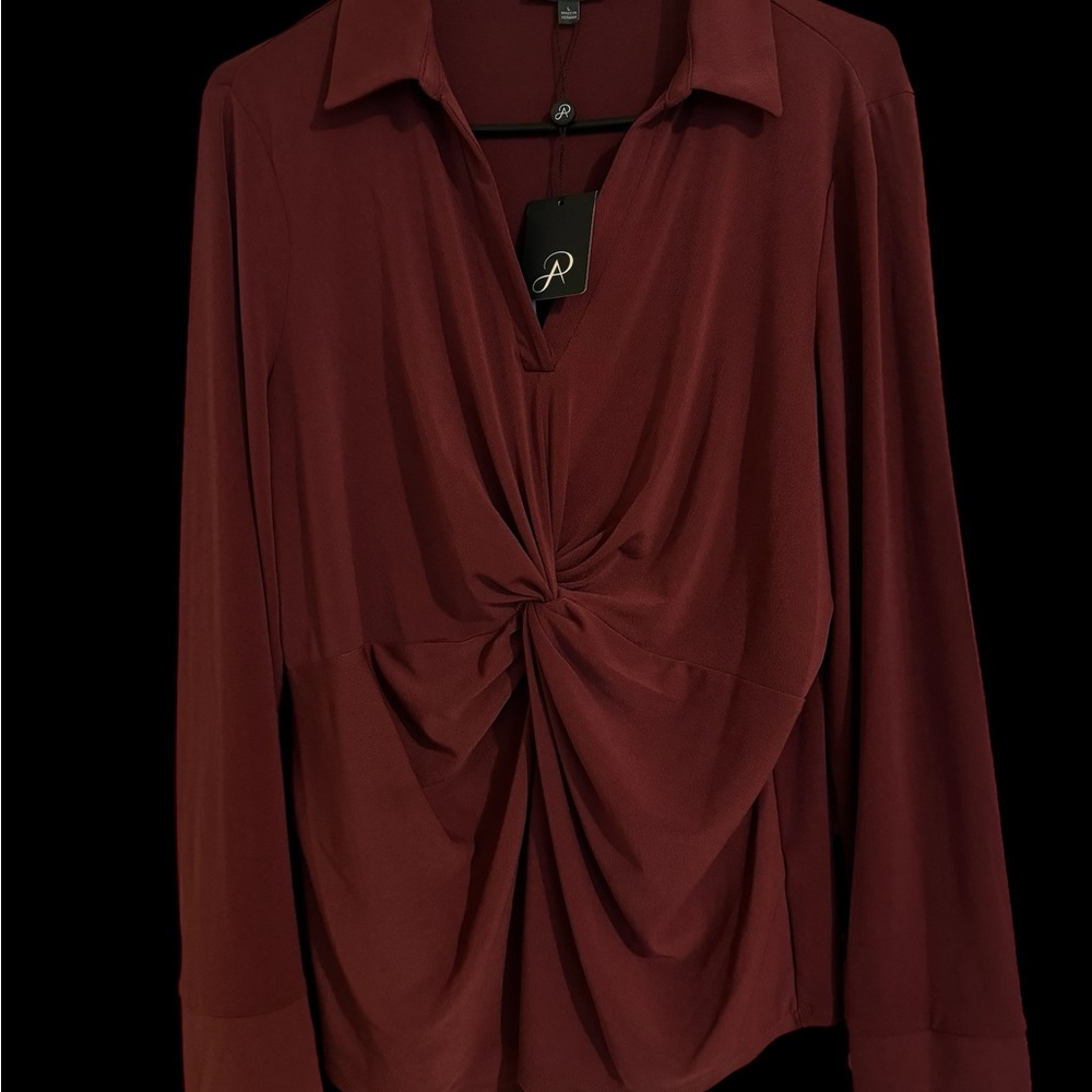 Adrianna Papell Burgundy Long Sleeve Blouse - Size Large